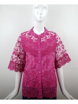 เสื้อลูกไม้พิ้งบูติค เนื้อลูกไม้ผ้าแก้วดอกลอยสวิส