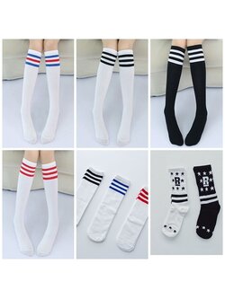 F ถุงเท้ายาว แนวสปอร์ต ลายริ้ว มีไซส์ เด็กเล็ก-เด็กโต