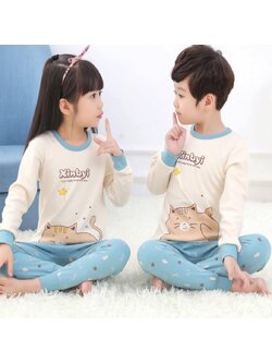 ชุดนอนเด็ก สีครีม-ฟ้า