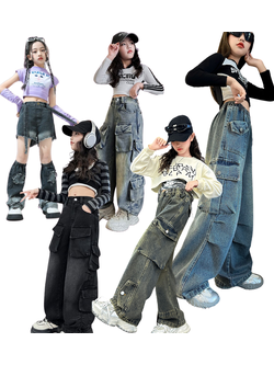 ชุดเต้น Coverdance เสื้อครอป แมว พร้อมปลอกแขน / กางเกงยีนส์คาร์โก้