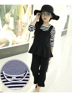 ชุดเด็ก : ชุดเซ็ตเสื้อแขนยาวสีขาว-ดำ+เสื้อกั๊กสีดำ+กางเกง