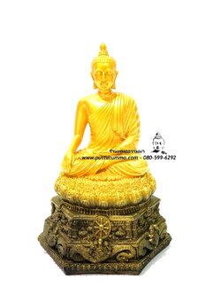 พระพุทธรูปปางมารวิชัย ( ปางสะดุ้งมาร ) สีทอง เนื้อเรซิ่น หน้าตัก 5นิ้ว สูง 12 นิ้ว