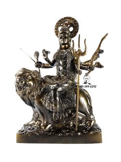 พระแม่อุมาเทวี ปางกาตยานี ทรงปราบมหิษาสูร (ทุรคา) เนื้อโลหะ ฐาน 8 นิ้ว สูง 13 นิ้ว