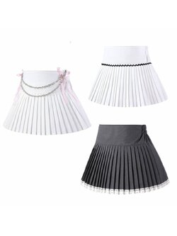 กระโปรง เด็กผู้หญิง อัดพลีส สีพื้นแยกสร้อม**พร้อมแบบโบว์ชมพู