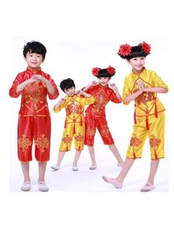 ชุดฮ่องเต้ เด็กผู้หญิงขลิบแดงสีเหลือง