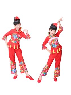 ชุดจีน กี่เพ้าแขนยาวระบายขน+กางเกงขายาว สีแดง