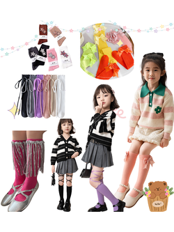 พร้อมส่ง ถุงเท้ายาว ตกแต่งด้วยดาว ปักเพชรเงิน สายห้อย