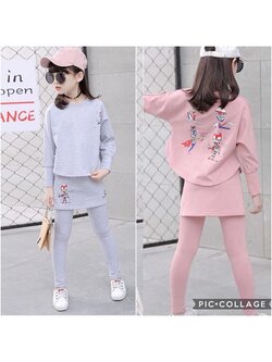 F กันหนาว: ชุดเซ็ตเสื้อแขนยาว+เลกกิ้งกระโปรง