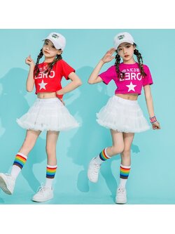 ชุดเต้น ชุดเชียร์ เสื้อแขนสั้นZERO +กระโปรงระบายชั้นสีขาว