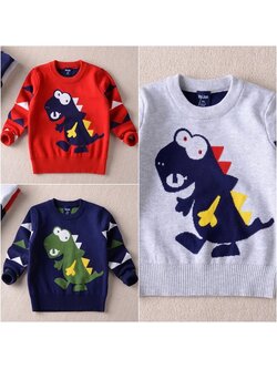 เสื้อกันหนาวไหมพรม ไดโนเสาร์ สีแดง,เทา,กรม