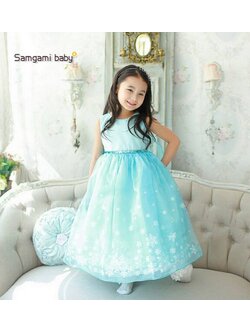 ชุดเด็ก : เดรส Frozen แขนกุด สีฟ้า ทรงฟู