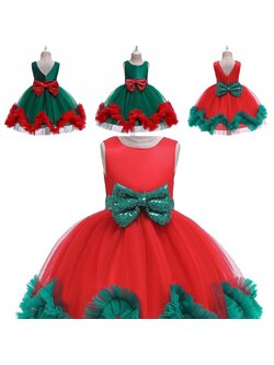 ชุดคริสต์มาส แขนกุด พองฟู แขนกุด พร้อมโบว์หน้า-หลัง