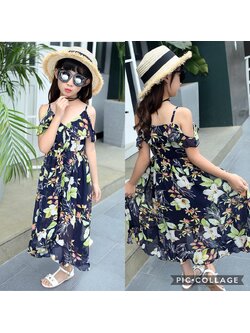 เดรสลายดอกสีกรม