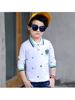 เสื้อเด็ก เสื้อโปโลแขนยาว สีขาว