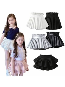 พร้อมส่ง กระโปรง เด็กอัดพลีท ทรงสั้น มีซับในกางเกง ลายพื้น เกรดคุณภาพ แบบสั้น พองฟู