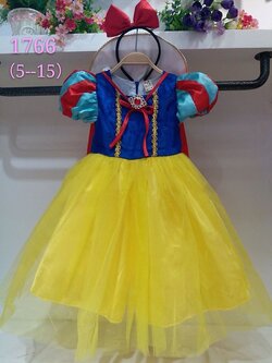 ชุดเด็ก : เดรสเจ้าหญิงสโนไวท์ ทรงยาวสีเหลืองคอปก+ผ้าคลุมสีแดง