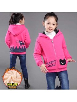 เสื้อกันหนาว: เสื้อกันหนาวแมว บุขน สีชมพูเข้ม