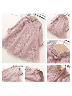 ชุดเด็ก เดรสแขนยาวคอปาด สีชมพู