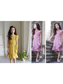 เดรสแขนกุดทรงสั้นสีชมพู-เหลือง