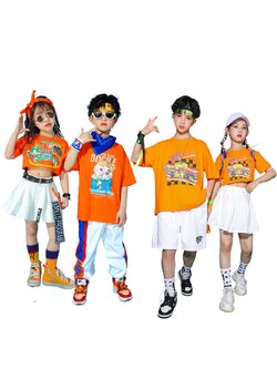 พร้อมส่ง**ชุดเต้น ชุดแดนซ์ : เซ็ตเสื้อสีส้ม +กางเกง/กระโปรง