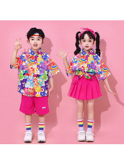 สินค้าพร้อมส่ง ชุดเต้นเด็ก เซ็ต เสื้อลายการ์ตูน+กระโปรง/กางเกง เซ็ตหมีชมพู