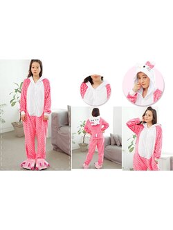 ชุดแฟนซีชุดมาสคอต คิตตี้ลายจุด สีโอรส สำหรับผู้ใหญ่