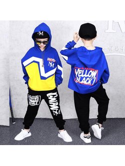 ชุดเต้นเด็กชาย เสื้อแขนยาวสีน้ำเงินคาดเหลือง