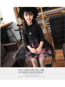 F-ชุดเด็ก : เดรสทรงยาวลายดอกไม้สีดำ