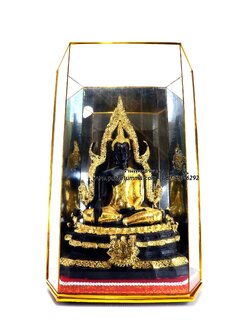พระพุทธรูปปางมารวิชัย ซุ้มแก้ว ( พระพุทธชินราช ) เนื้อเรซิ่น หน้าตัก 5นิ้ว สูง 13 นิ้ว พร้อมตู้ขนาด 8*6*16นิ้ว