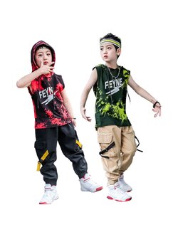 สินค้าพร้อมส่ง ****ชุดเต้น ชุดแดนซ์ เสื้อแขนกุดมีฮูด+กางเกงคาร์โก้ ขายาว