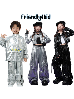 ชุดเต้น**Set เสื้อแจ็คเก็ตแขนยาว สีเงิน+กางเกงขายาวสีเงิน ใส่ได้ทั้งชายและหญิง