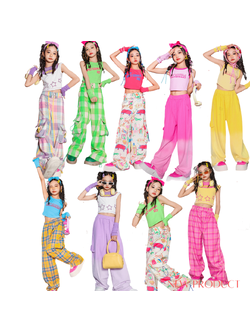 พร้อมส่ง ชุดเต้น เซ็ตเสื้อเอวลอย+กางเกงเอวพับขายาว พร้อมปลอกแขน