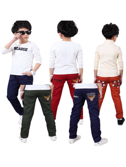 พร้อมส่ง กางเกงขายาว สีแดง กางเกงผ้า ปักลาย ด้านหลัง กางเกงเด็กสีแดง