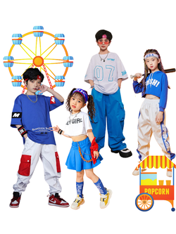 พร้อมส่ง ชุดเต้น ชุดแดนซ์ สไตล์ฮิปฮอป เซ็ตสีน้ำเงิน-ขาว