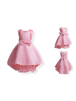 ชุดเด็ก :เดรสออกงาน สีชมพูลูกไม้