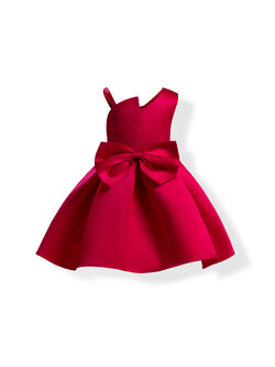 ชุดเด็ก :ชุดออกงาน เดรสเปิดไหล่ สีแดง