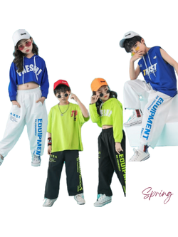 พร้อมส่ง ชุดเต้น ชุดแดนซ์ เสื้อน้ำเงิน กางเกงวอร์มขาว