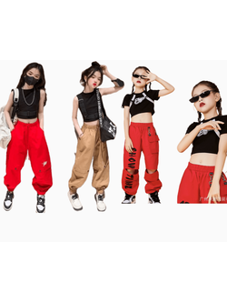 ชุดเต้น ชุดแดนซ์ เสื้อสีดำ+กางเกงขายาวสีแดง