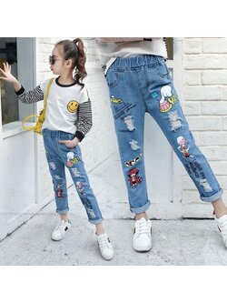 กางเกงยีนส์ขายาว สกีนการ์ตูน