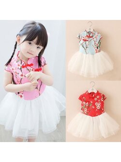 F ชุดจีน กี่เพ้า เด็กเล็ก สีฟ้า,สีชมพู