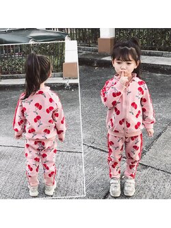 กันหนาว: เสื้อกันหนาวเด็ก ชุดเซ็ต ลายเชอรรี่
