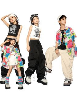 ชุดเต้น ชุดเชียร์ เสื้อเอวลอยสีขาว ดำ+กางเกงคาร์โก้