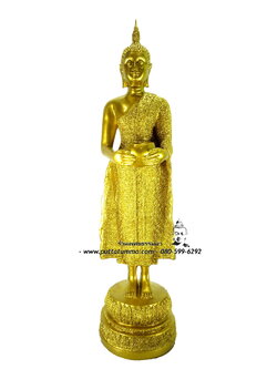 พระประจำวันพุทธกลางวัน เนื้อเรซิ่น พ่นทอง ขนาด 9 นิ้ว ฐาน 6 นิ้ว สูง 23 นิ้ว