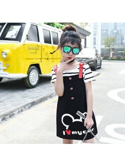 F เอี้ยมกระโปรงลายมิกกี้+เสื้อลายลริ้วขาว-ดำ