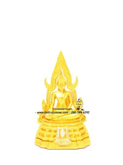 พระพุทธรูปปางมารวิชัย ซุ้มแก้ว ( พระพุทธชินราช ) สีทอง เนื้อเรซิ่น หน้าตัก 3 นิ้ว สูง 8 นิ้ว