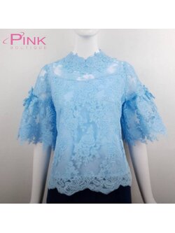เสื้อลูกไม้สีฟ้า ลูกไม้ฝรั่งเศส แบรนด์พิ้งค์บูติค