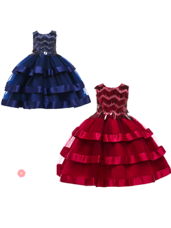 ชุดออกงานเด็ก เดรสระบายชั้น แต่งขนนก