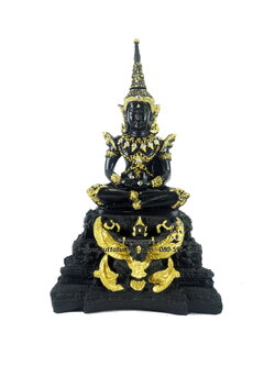 พระพุทธรูปปางสมาธิ สีดำ ทรงเครื่อง รัตนโกสินทร์ เนื้อเรซิ่น หน้าตัก 5 นิ้ว สูง 11.5 นิ้ว