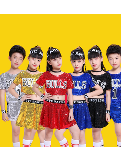 พร้อมส่ง ชุดเต้น เซ็ต ปักเลื่อมเสื้อ+กระโปรง แดง