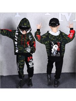 ชุดเต้น ฮิปฮอป ชาย ลายทหาร ฮูด